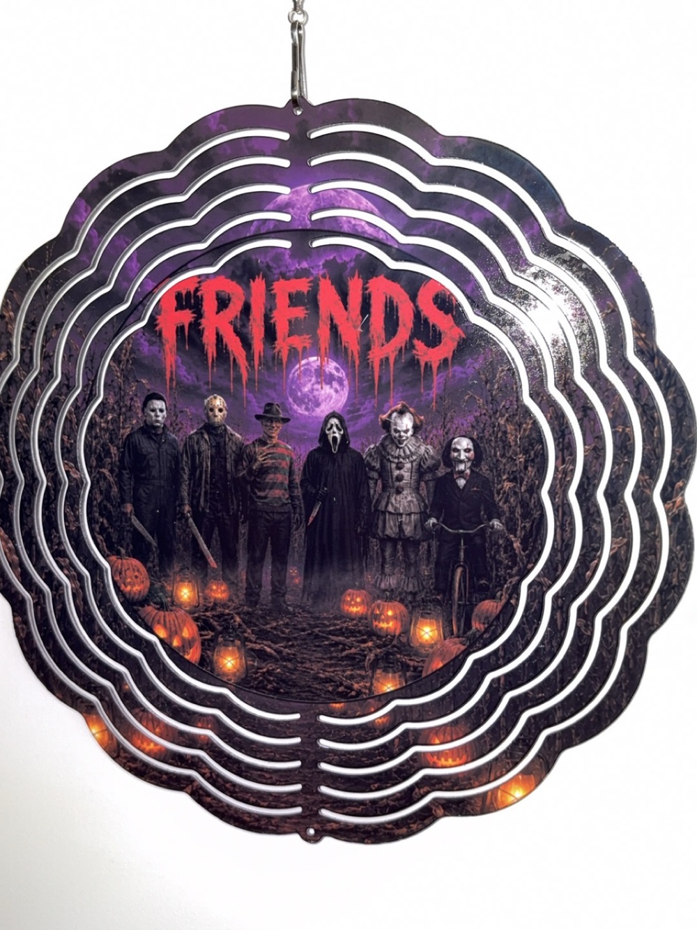 Friends Halloween Metal Wall Hanging Purple & Black Spooky Design wind spinner